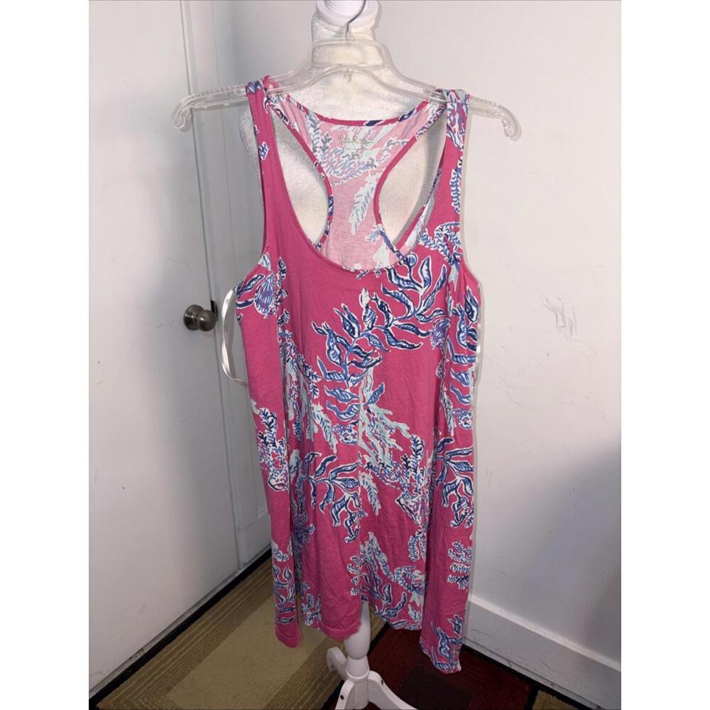 Lilly Pulitzer Pink Coral Blue Monterey Racerback Dress ‎ Small 100% Pima Cotton